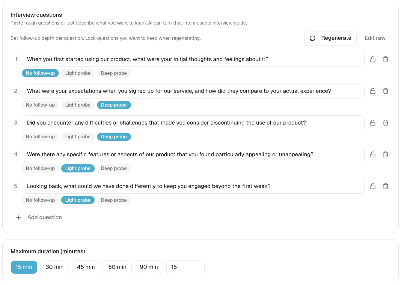 Participant profile recommendation screen